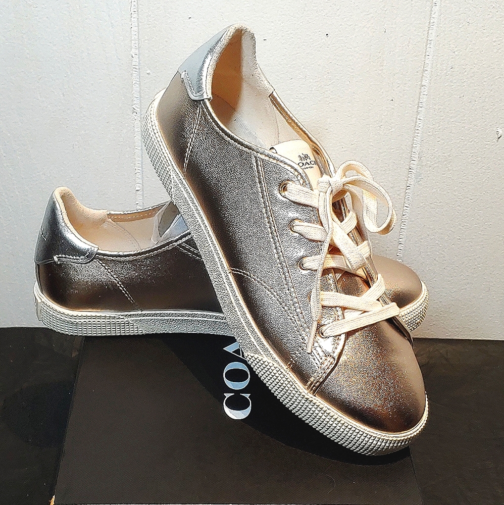 NIB COACH Low Top Sneaker C136 Metallic Champagne - Picture 8 of 10